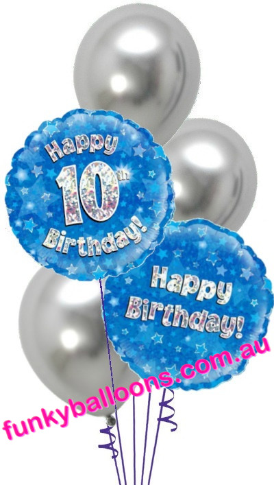 (image for) 10th Blue + Silver Birthday Bouquet - Click Image to Close