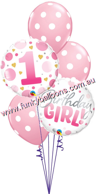 (image for) 1st Birthday Girl Pink Dots Bouquet - Click Image to Close