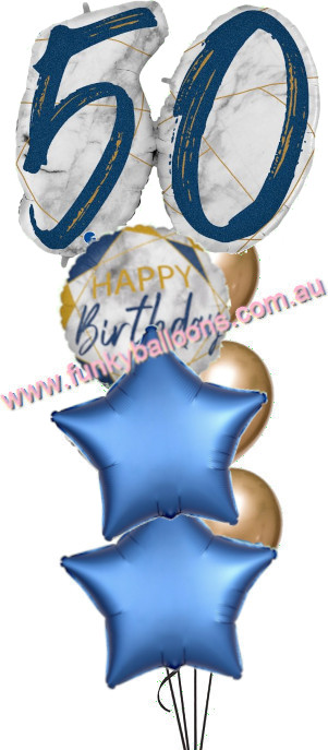 (image for) 50th Jumbo Marble Blue Birthday Bouquet - Click Image to Close